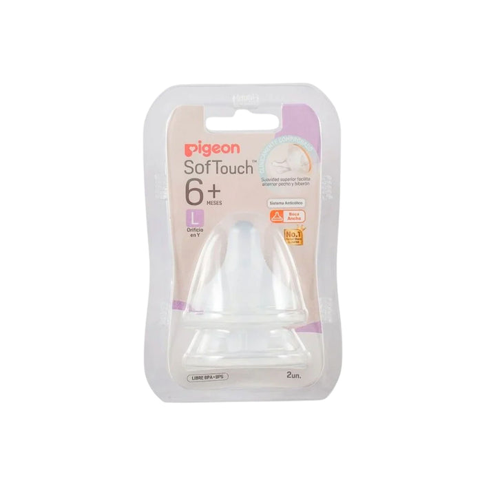 Tetina Soft Touch Pigeon Boca Ancha +6M L X 2 Unidades