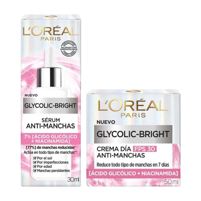 Pack Loreal Glycolic-Bright Serum + Crema De Dia Fps30