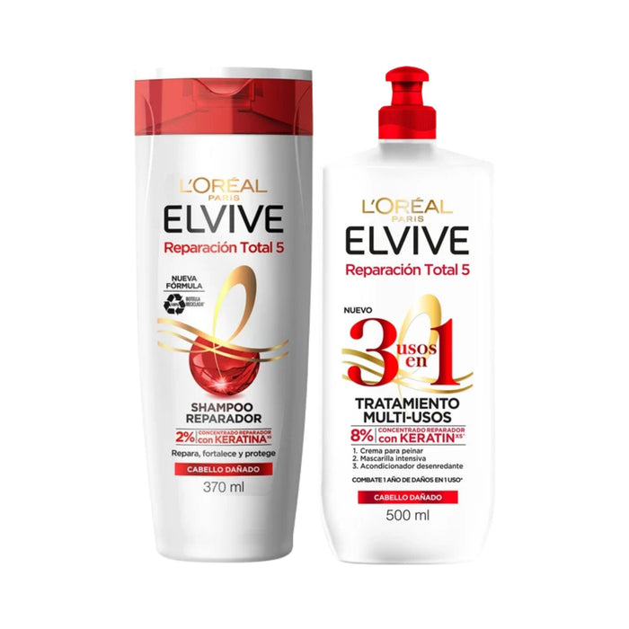 Pack Elvive Shampoo 370Ml + Crema 500Ml 3 En 1 Reparación Total 5