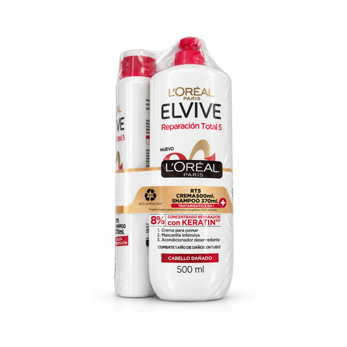 Pack Elvive Shampoo 370Ml + Crema 500Ml 3 En 1 Reparación Total 5
