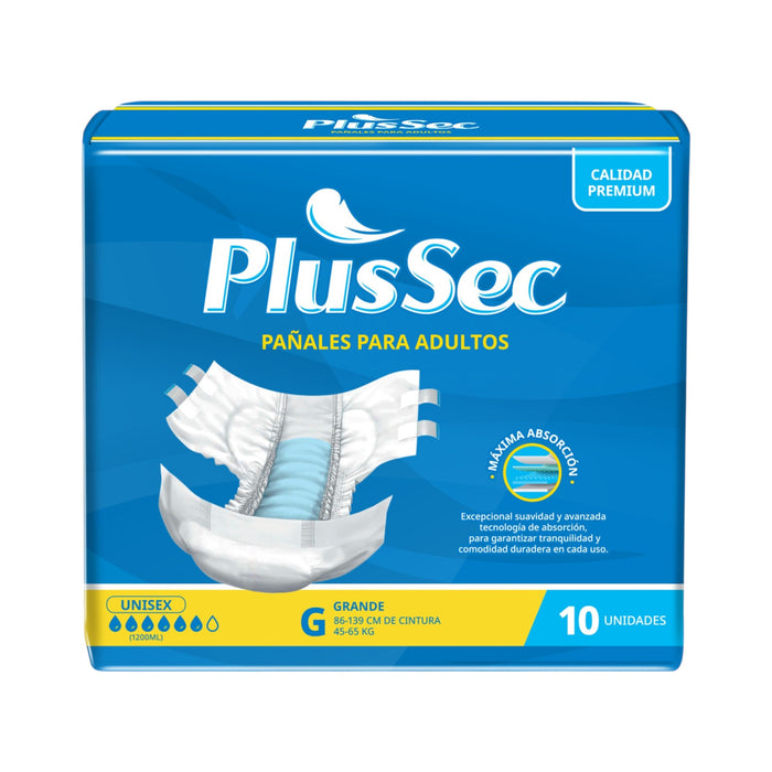 Pañal Para Adultos Plus Sec Talla G Unisex X 10 Unidades