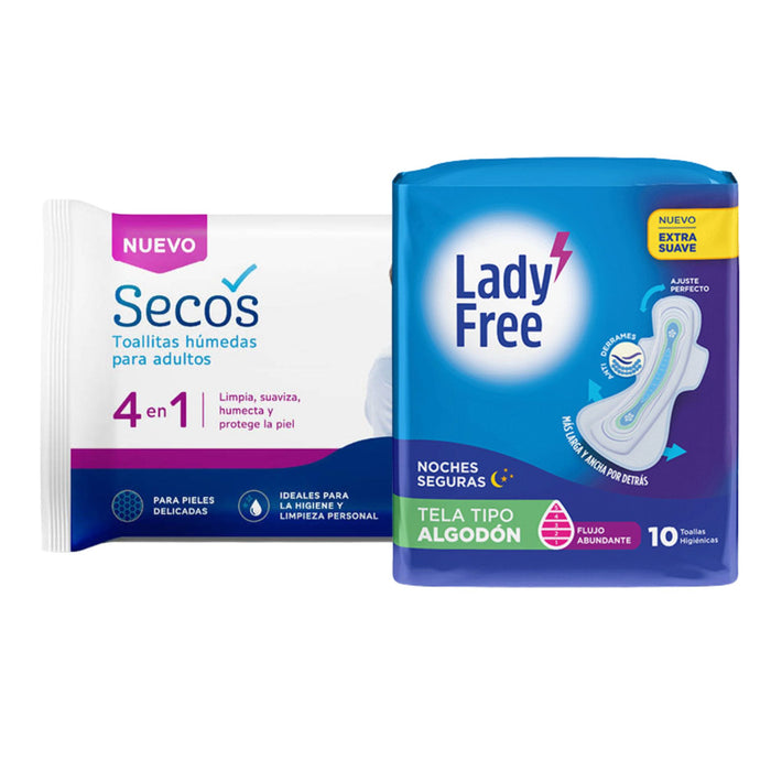 Pack Toallitas Secos X 30 Unidades + Lady Free Nocturna X 10 Unidades