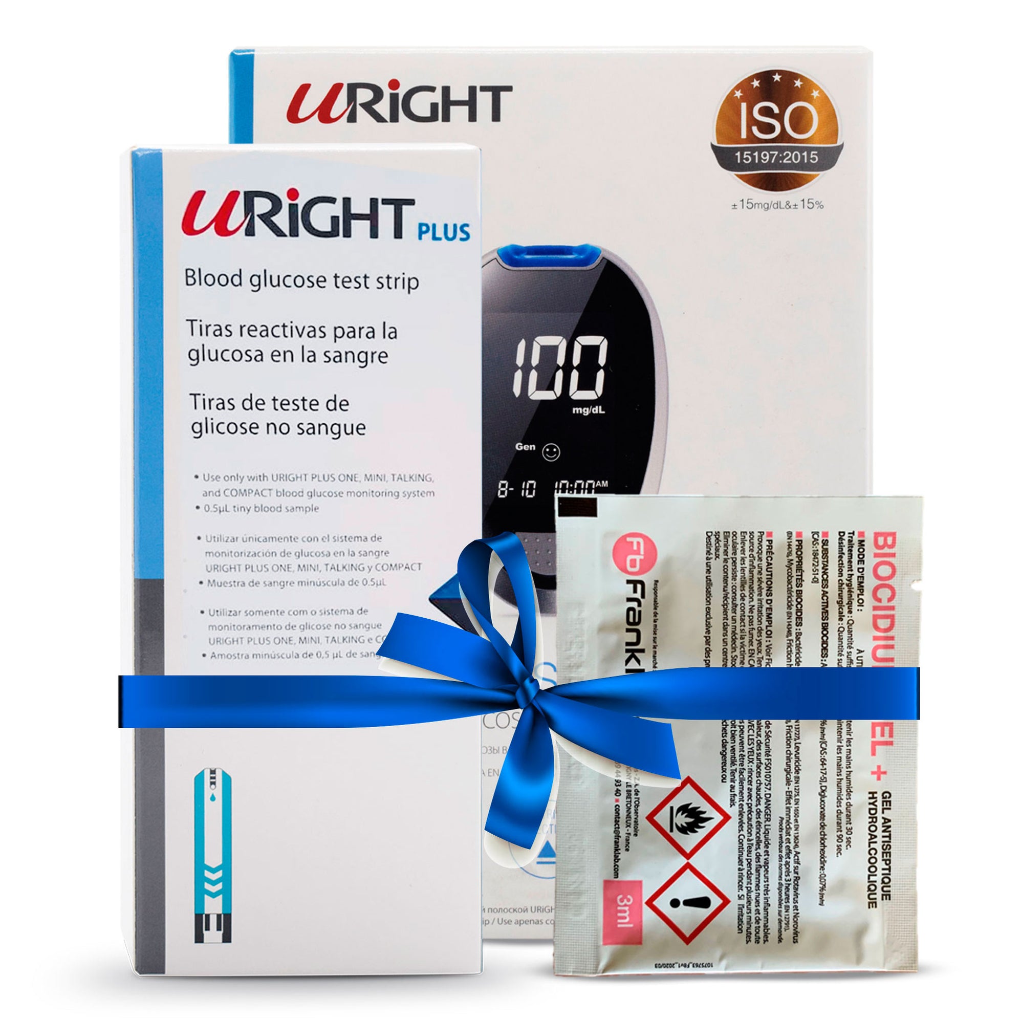 Uright Plus Pack Glucometro +1 Caja Tiras + Gel Antise— Farmacorp