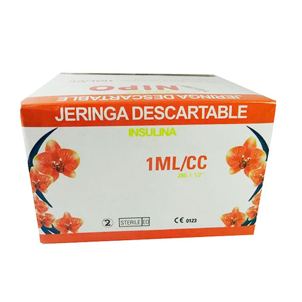 Jeringa Insulina 1Ml Con Aguja 28 Y 0.5 Ultra Fina X Unidad