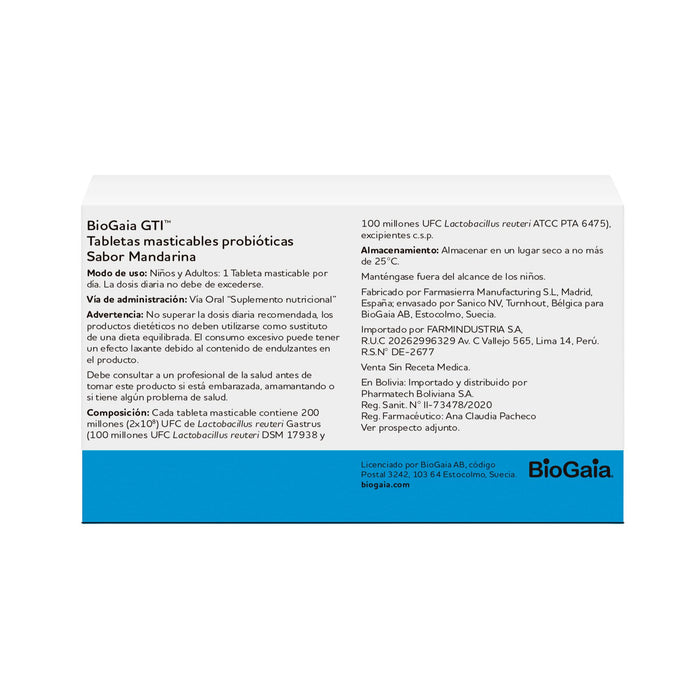 Biogaia Gti Lactobacillus 200Mill X Tableta Masticable