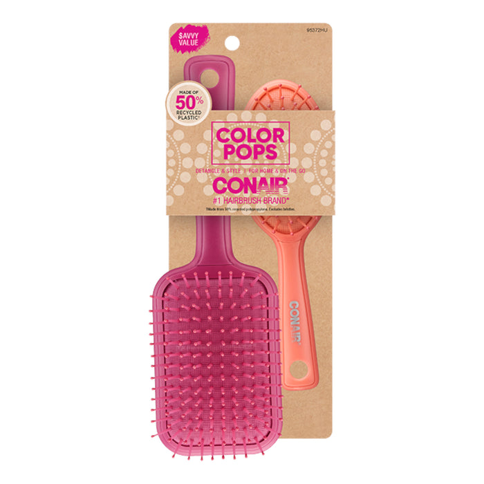 Set De Cepillos Conair Color Pops Paddle Cushion Brush X 2 Piezas