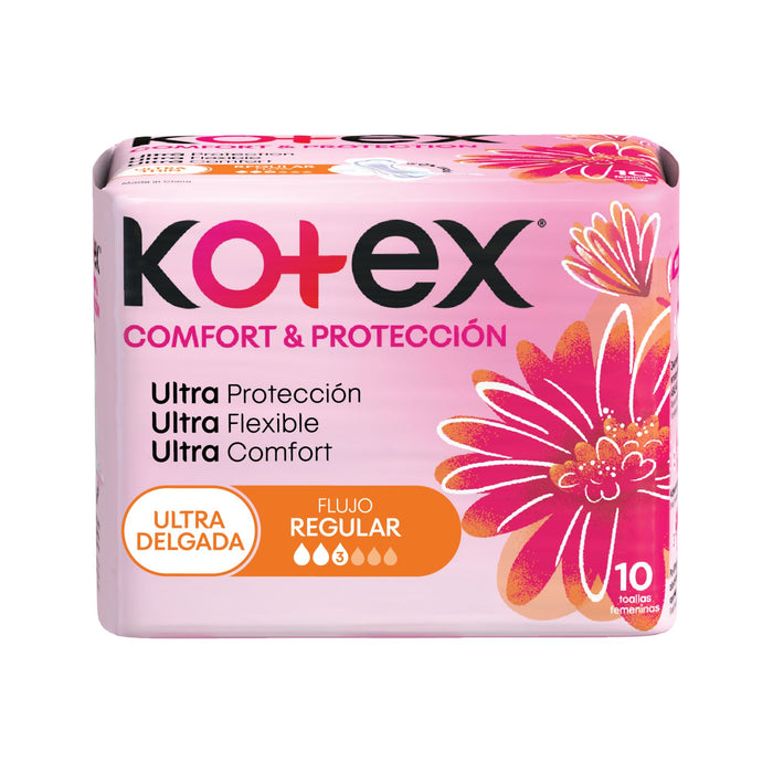 Toallas Femenina Kotex Comfort Y Protección Ultra Delgada X 10 Unidades