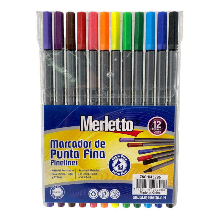 Marcador Merletto Punta Fina 0.4Mm X 12 Colores