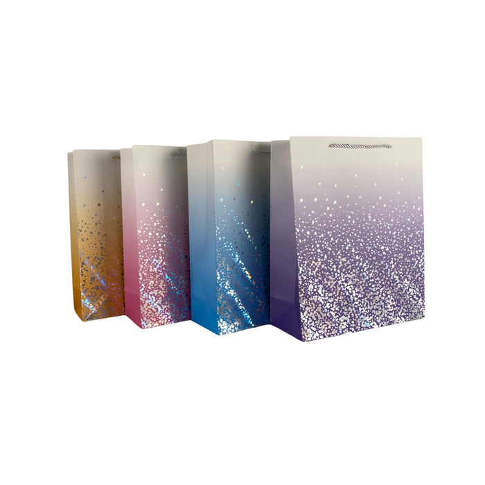 Bolsa de regalo Merletto con diseño degradado y brillo, tamaño mediano.