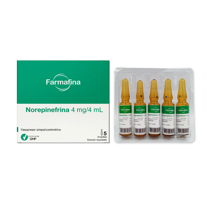 Norepinefrina 4Mg Iv 4Ml Generico X 5 Ampollas