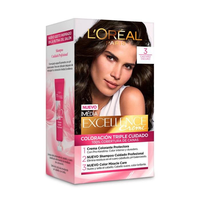 Coloración L'oréal Permamente Excellence Creme - Tono 3 Kit Para Teñido Del Cabello