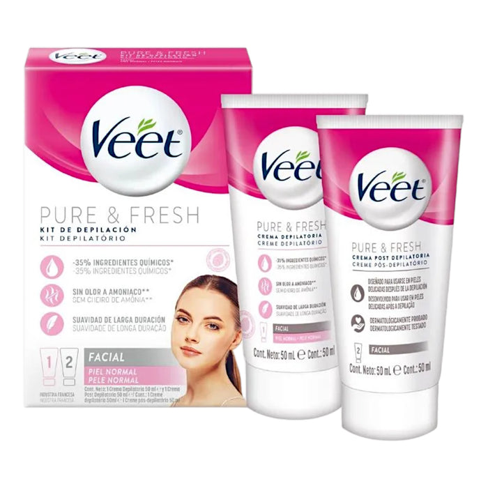 Crema Depilatoria Veet Depilación Facial Kit Piel Normal X 50Ml