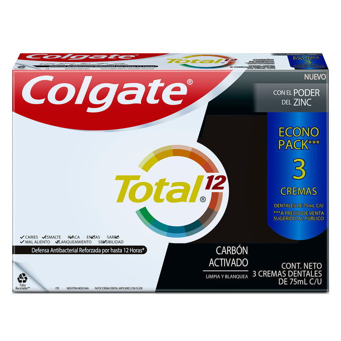 Colgate Pack Crema Dental Total 12 Carbon Activado X 75Ml