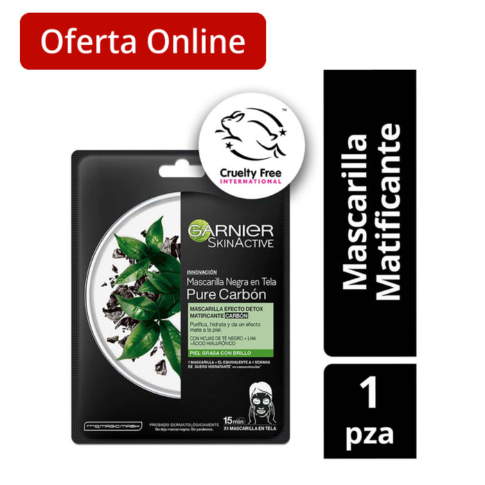 Mascarilla En Tela Garnier Skin Active Pure Carbón X 28G