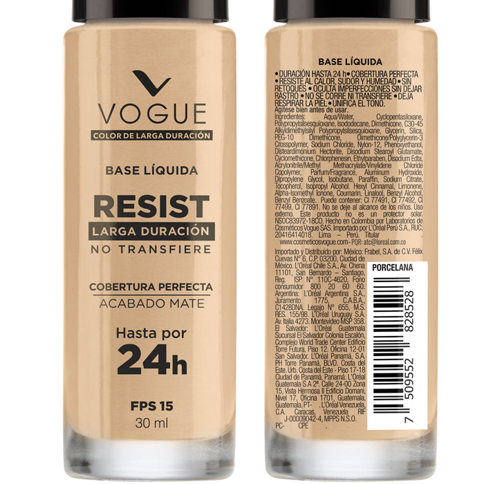 Base Vogue Maquillaje Larga Duración Porcelana X 30Ml