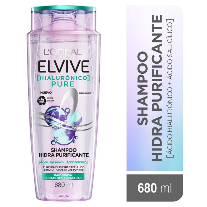 Shampoo Elvive Hialurónico Pure - Raíz Grasa Puntas Deshidratadas X 680Ml