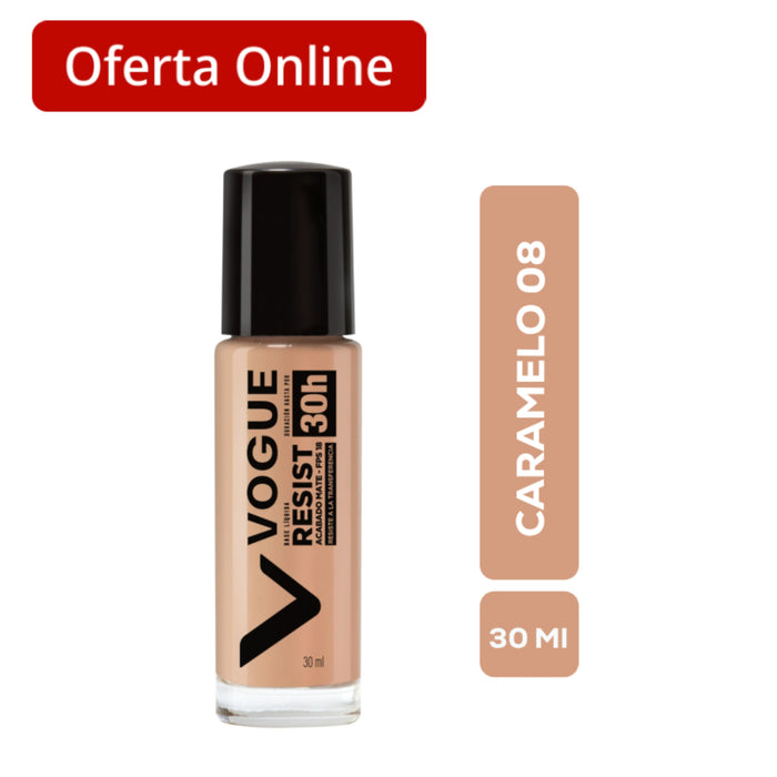 Base Liquida Vogue Resist Caramelo 08 Fps18 30Hr X 30Ml