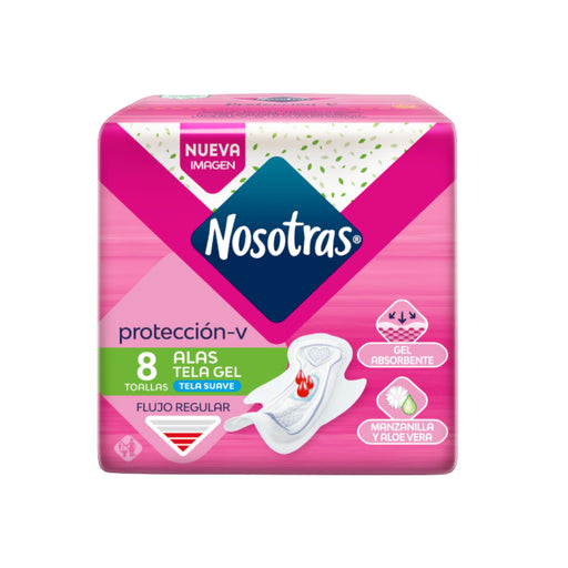 Toallitas Femeninas Nosotras Alas Tela Gel Flujo Regular X 8 U...