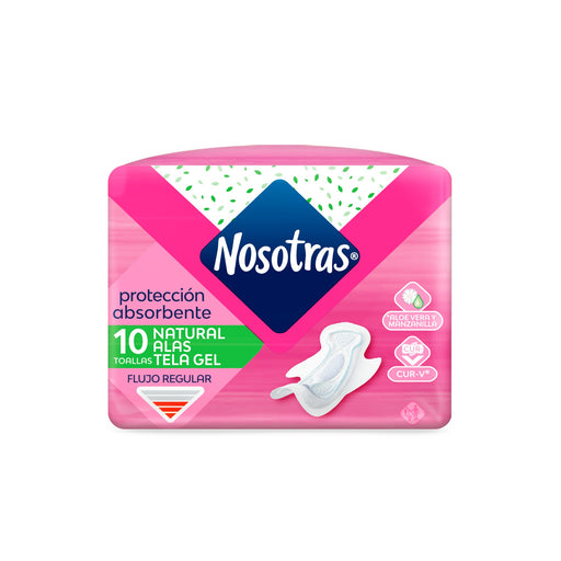 Toallitas Femeninas Nosotras Natural Alas Tela Gel X 10 Unidades