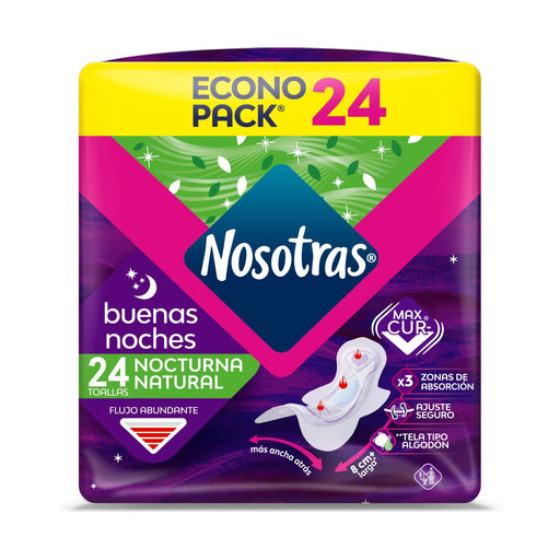 Toallitas Femeninas Nosotras Natural Buenas Noches X 24 Unidades