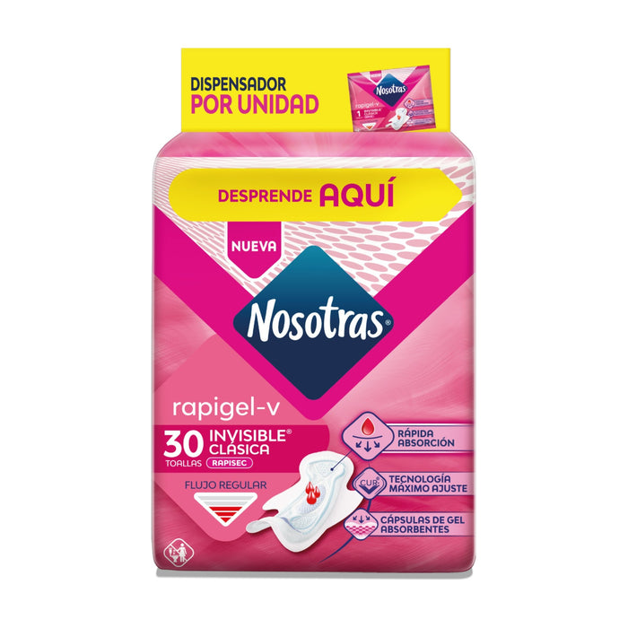 Toallitas Femeninas Nosotras Rapisec Invisible Con Rapigel X 30 Unidades