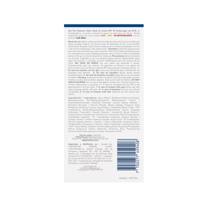 Protector Solar Sun Pro Facial Antiarrugas Spf 90 X 50 Ml
