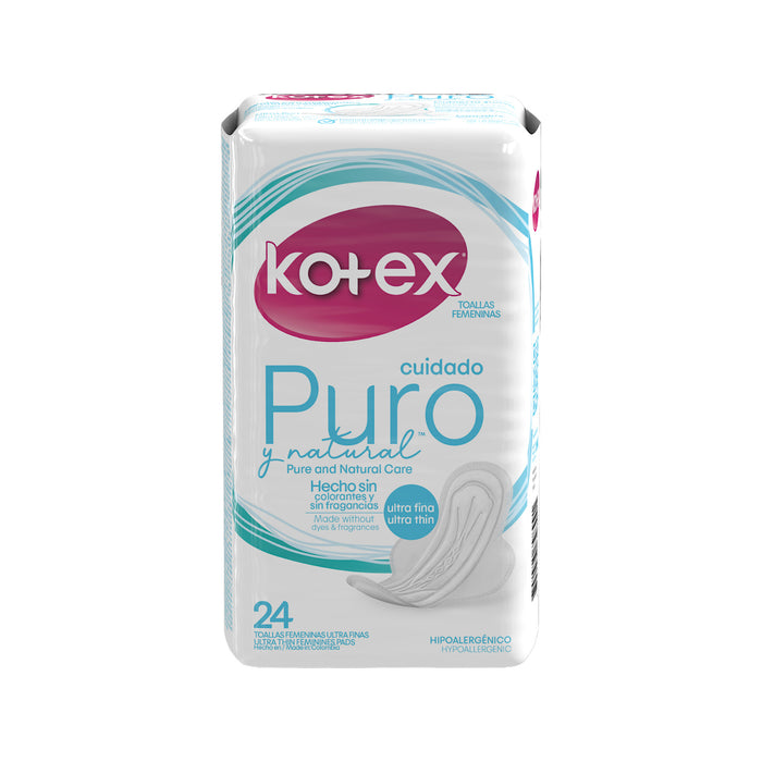 Toalla Kotex Ultrafina Cuidado Puro Y Natural X 24 Unidades