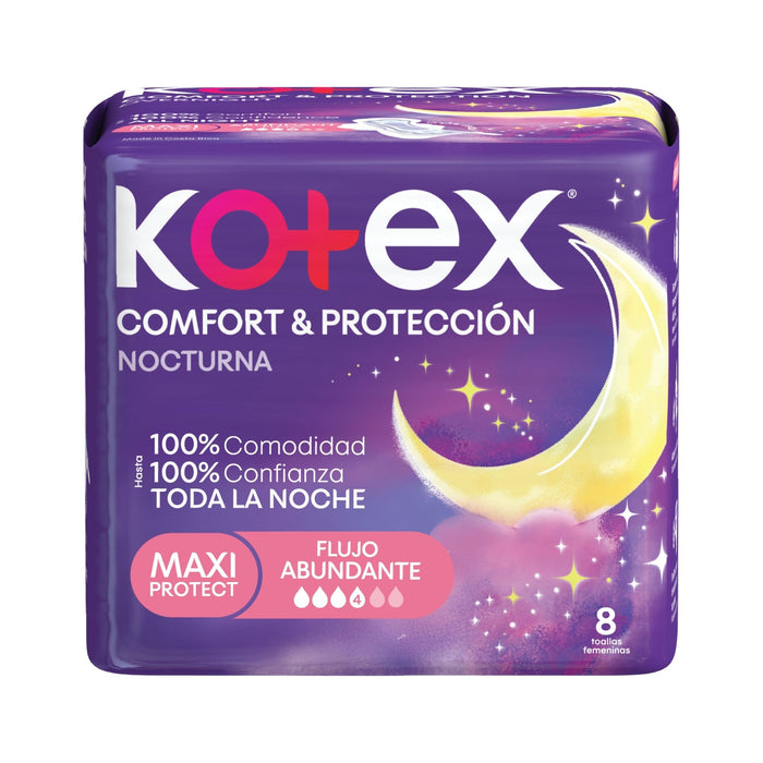 Toallas Higiénicas Nocturas Kotex Comfort X 8 Unidades