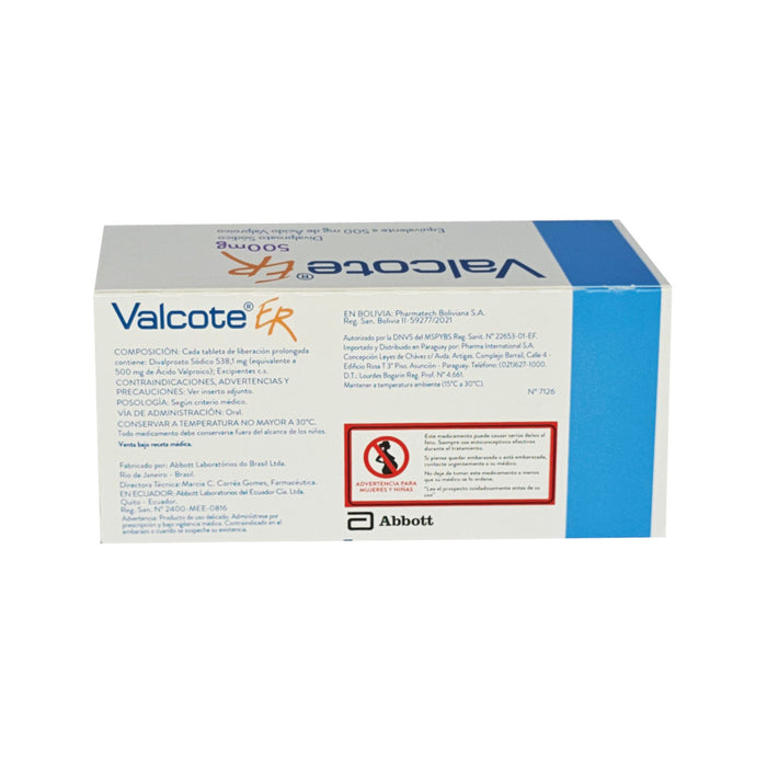 Valcote Er Divalproato Sódico 500Mg X Tableta