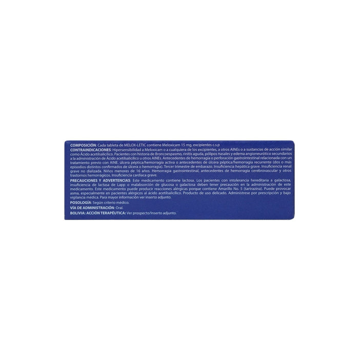 Melox-Letic 15Mg Meloxicam Farmacorp X Tableta