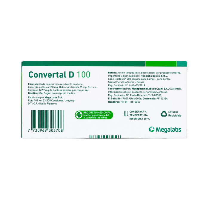 Convertal D Losartan 100Mg Y Hidroclorotiazida 25Mg X Comprimido