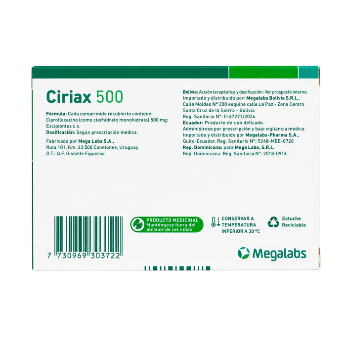 Ciriax Ciprofloxacina 500Mg X Comprimido