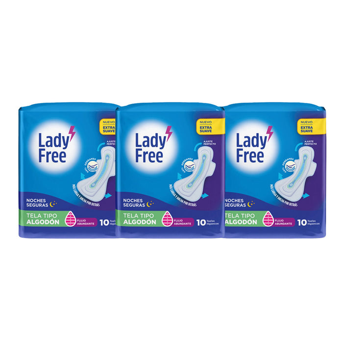 Tripack Toallas Lady Free Noches Seguras 3 X 10 Unidades