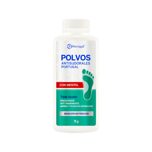 Envase de Polvos Antisudorales Portugal con Mentol de 75g.