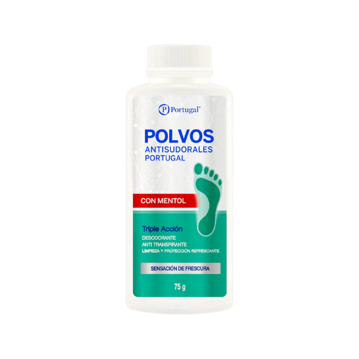 Envase de Polvos Antisudorales Portugal con Mentol de 75g.