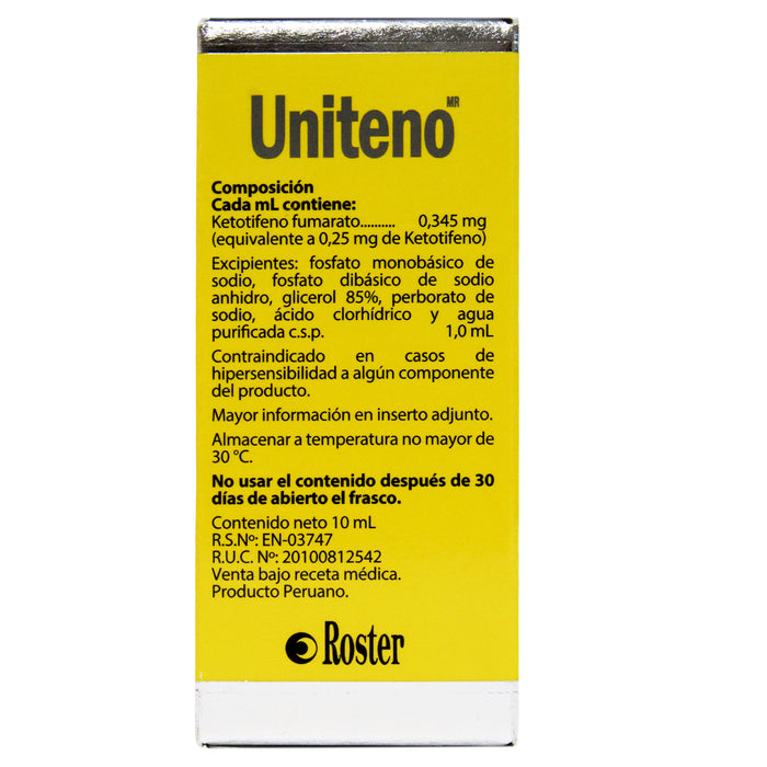 Uniteno 0.025% Colirio X 10Ml Ketotifeno