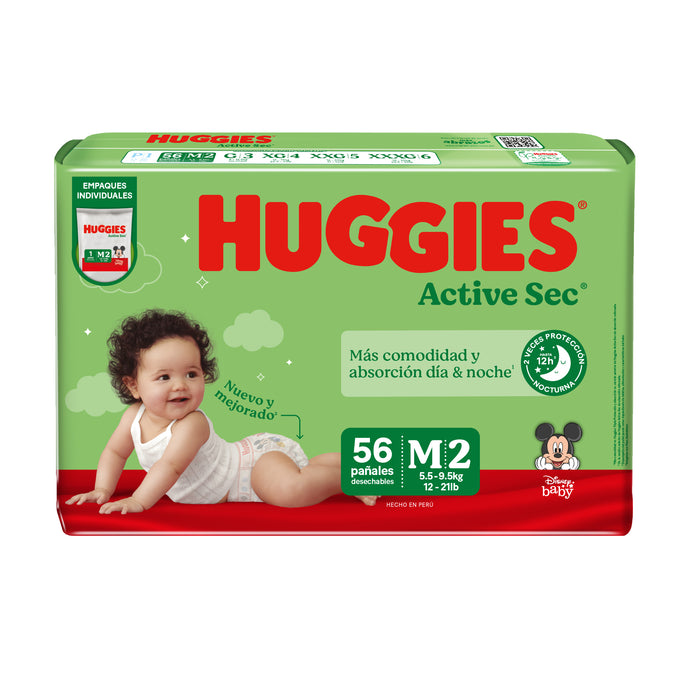 Pañales Huggies Active Sec M Verde X 56 Unidades