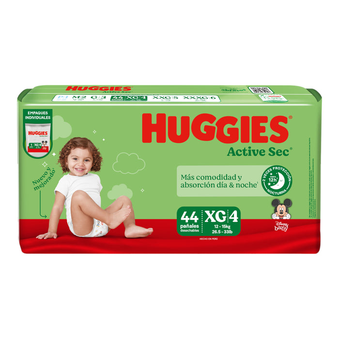 Huggies Active Sec Verde Talla Xg X 44 Unidades