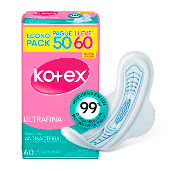Kotex Toalla Ultrafina Antibacterial X 60 Unidades