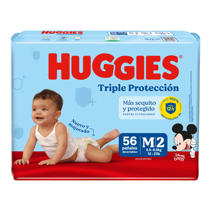 Huggies Triple Protección Talla M 5.5 A 9.5Kg X 56 Unidades