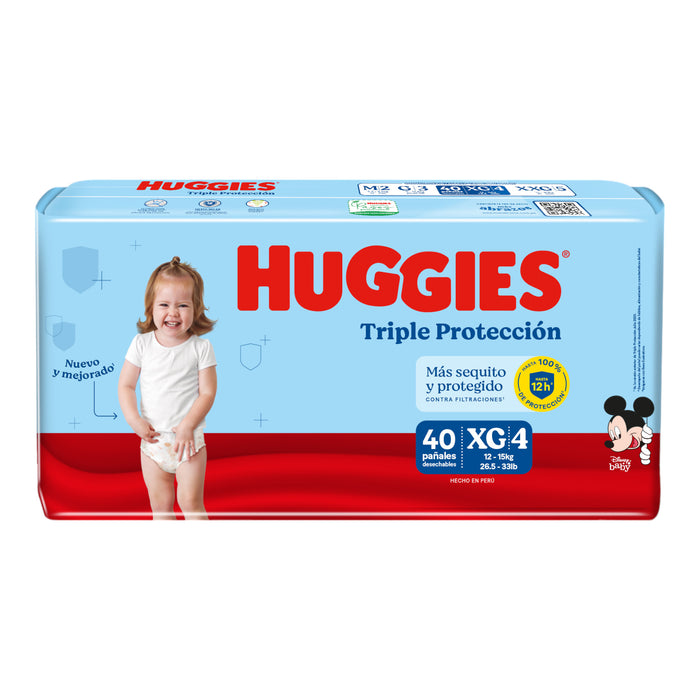 Huggies Triple Protección Talla Xg 12 A 15Kg X 40 Unidades