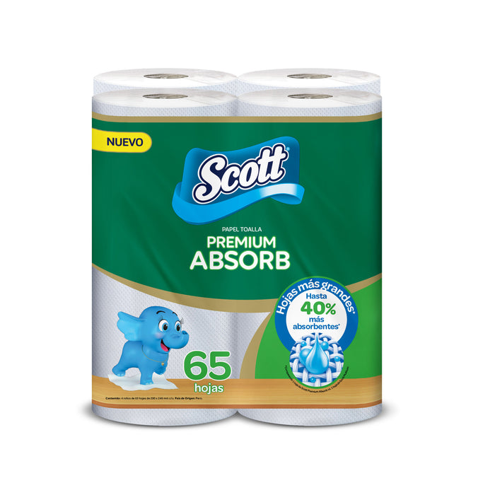 Scott Papel Toalla Premium Absorb De Cocina 65 Hojas X 4 Unidades