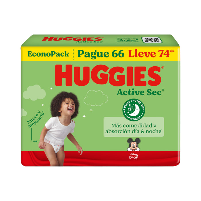 Pañales Huggies Active Sec Xg/4 Verde X 74 Unidades