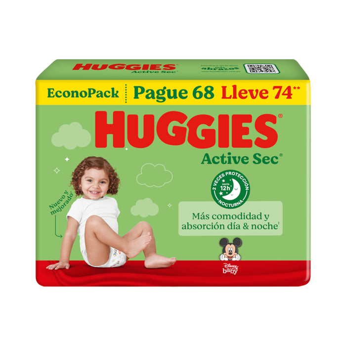 Pañal Huggies Active Sec Xxg/5 Verde X 74 Unidades