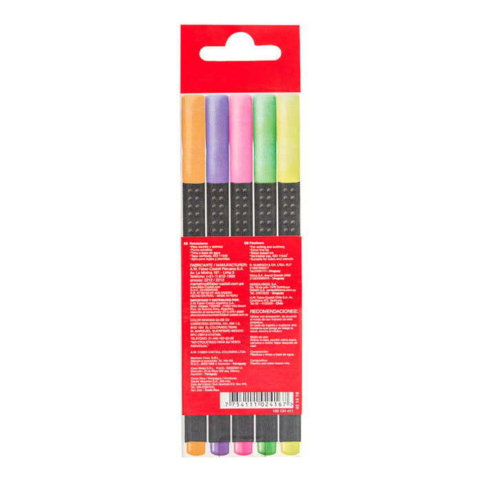 Marcadores Faber Castell Grip Fine Neón X 5 Colores