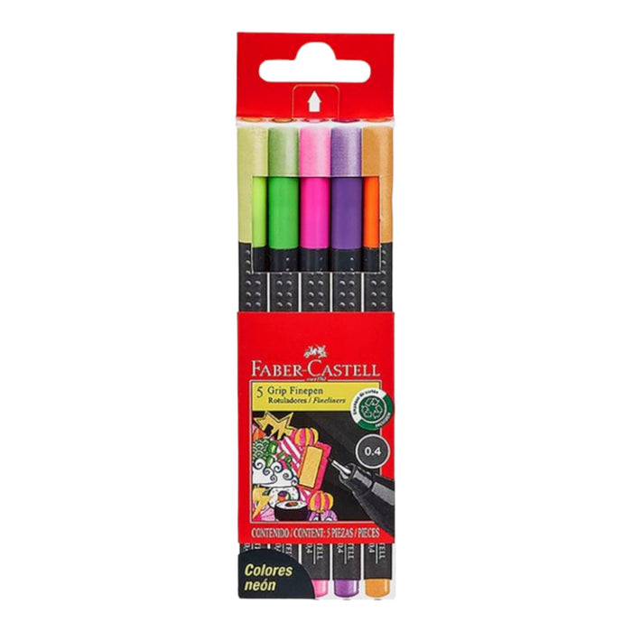 Marcadores Faber Castell Grip Fine Neón X 5 Colores