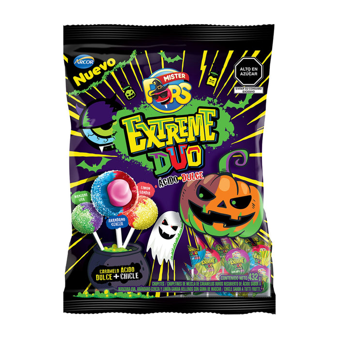 Duo Caramelos Acido Mister Pops Extreme Bolsa X 432G