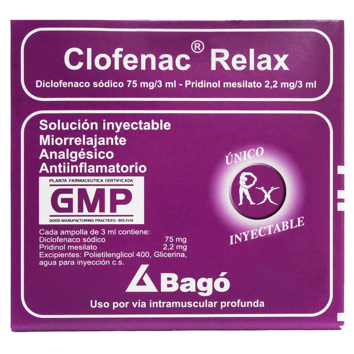 Clofenac Relax Diclofenaco Sodico 75Mg Y Pridinol Mesilato 2.2Mg X Ampolla