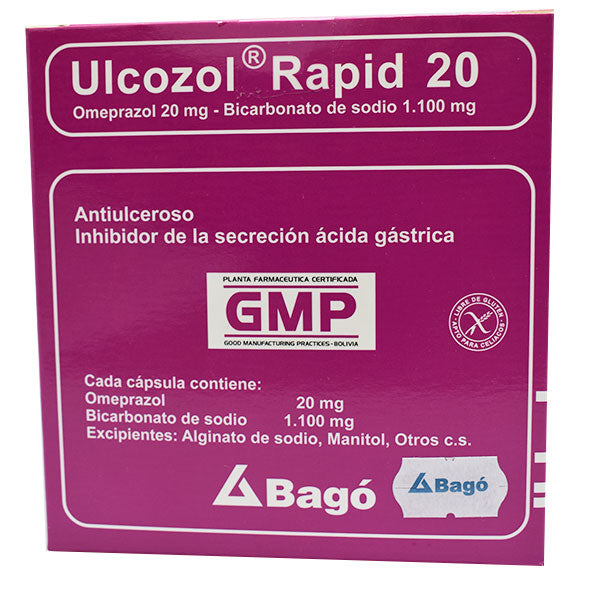 Ulcozol Rapid Omeprazol 20Mg Y Bicarbonato De Sodio 1100Mg X Capsula