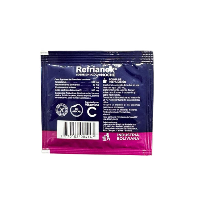 Refrianex Noche Sin Azucar Sabor Mandarina X Sobre